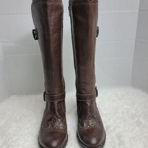 Black Star Women's Boots Size 8.5 Brown Leather Studded Zipper Western Cowboy - Picture 3 of 9